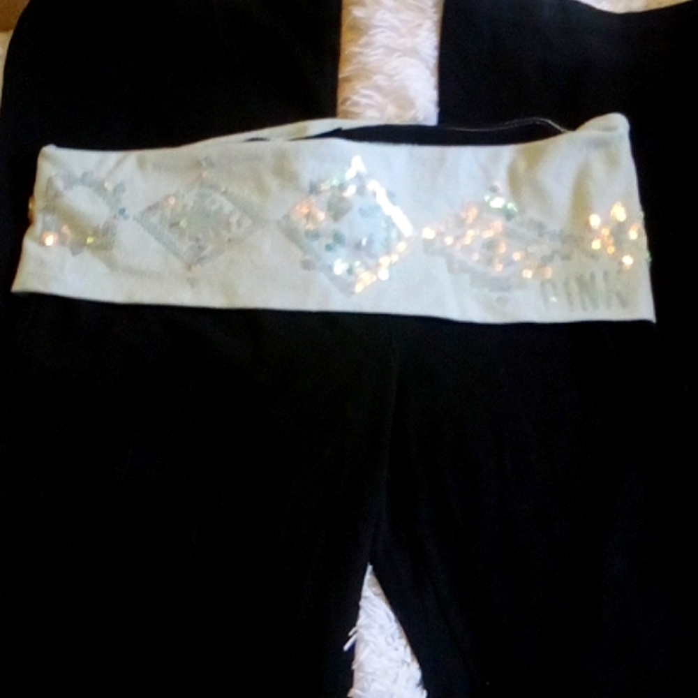 Pink Victoria Secret Teal Bling Fold over Top Yoga pants